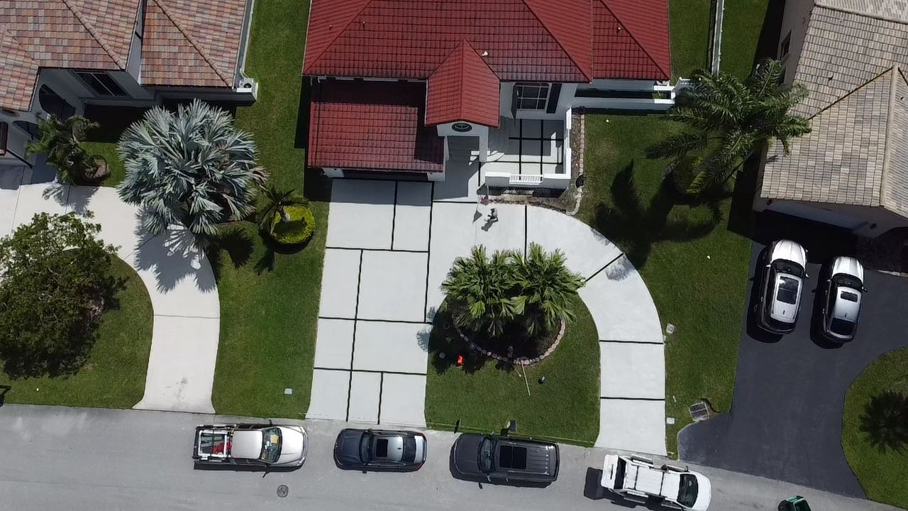 Circular concrete driveway at a South Florida home, Plantation or Coral Springs, Florida