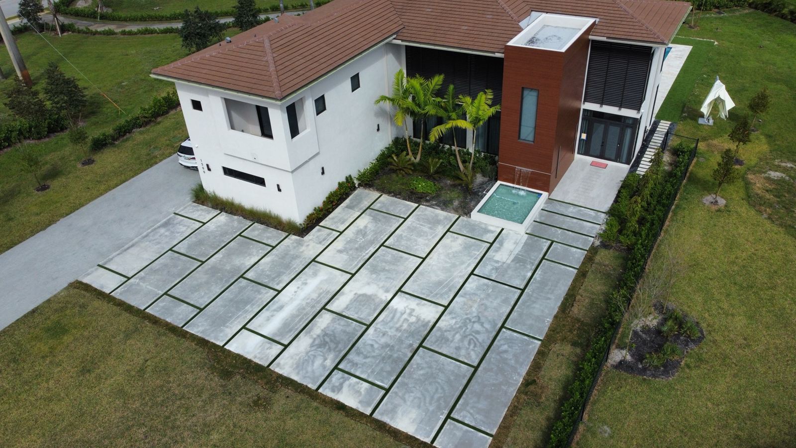 Concrete slab patio at a modern home, Plantation or Coral Springs, Florida