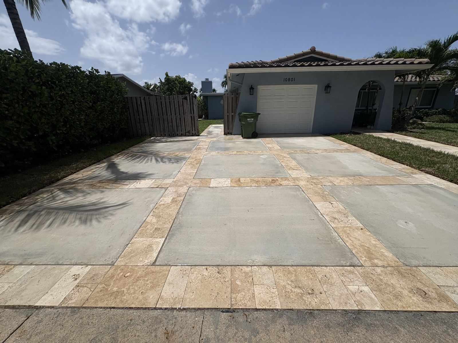 Driveway with travertine-style paver borders, Broward County, Florida